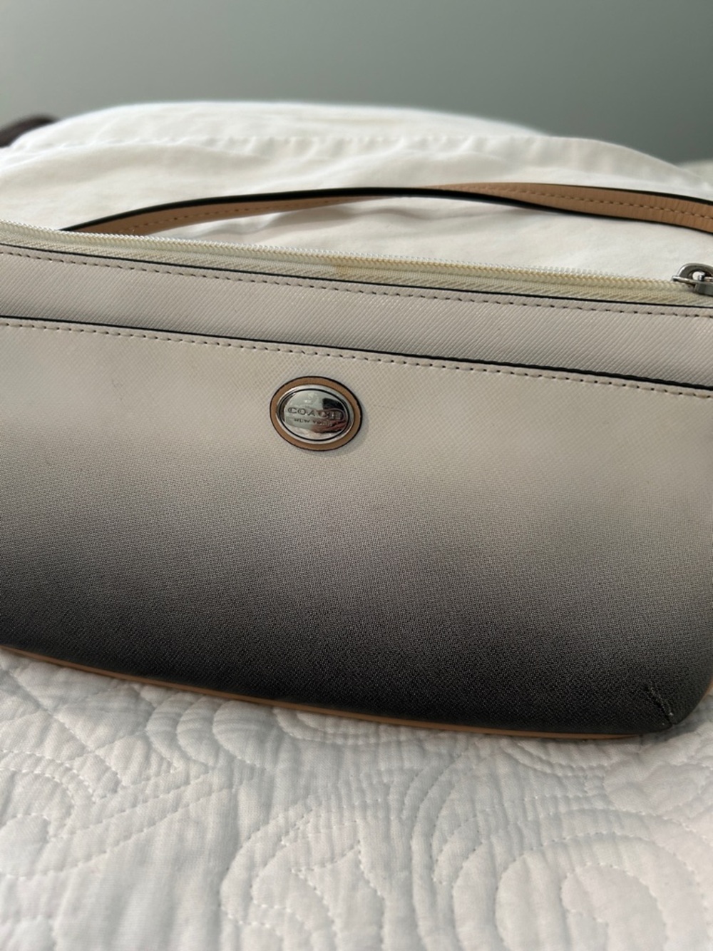 Coach Ombre Leather Shoulder Bag in White and Black Gradient